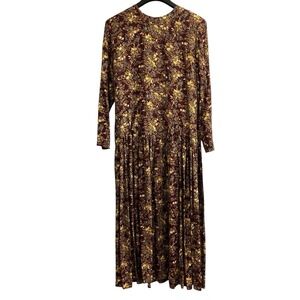 Vintage Cynthia Howie Womens Dress 10 Brown Dark Floral Pleated Maxi Grunge Goth